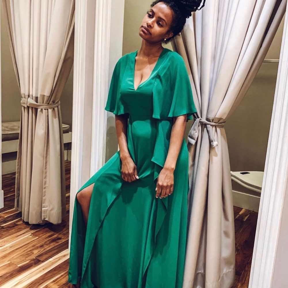 Green Cape Sleeve Maxi Dress - Worn one time